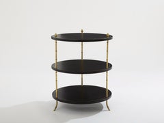 Maison Jansen three-tier gueridon table bronze black leather 1970s