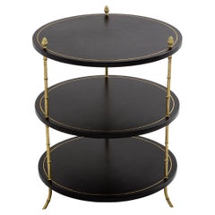 Maison Jansen mesa gueridón de tres niveles bronce cuero negro años 70