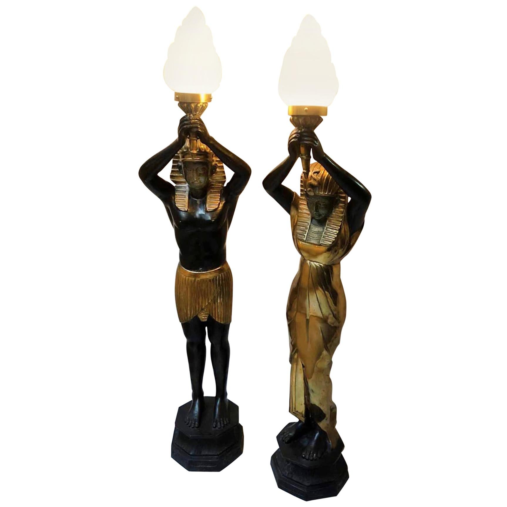 Maison Jansen Torchère Egyptian Floor Lamps in the Style of Thomas Hope For Sale