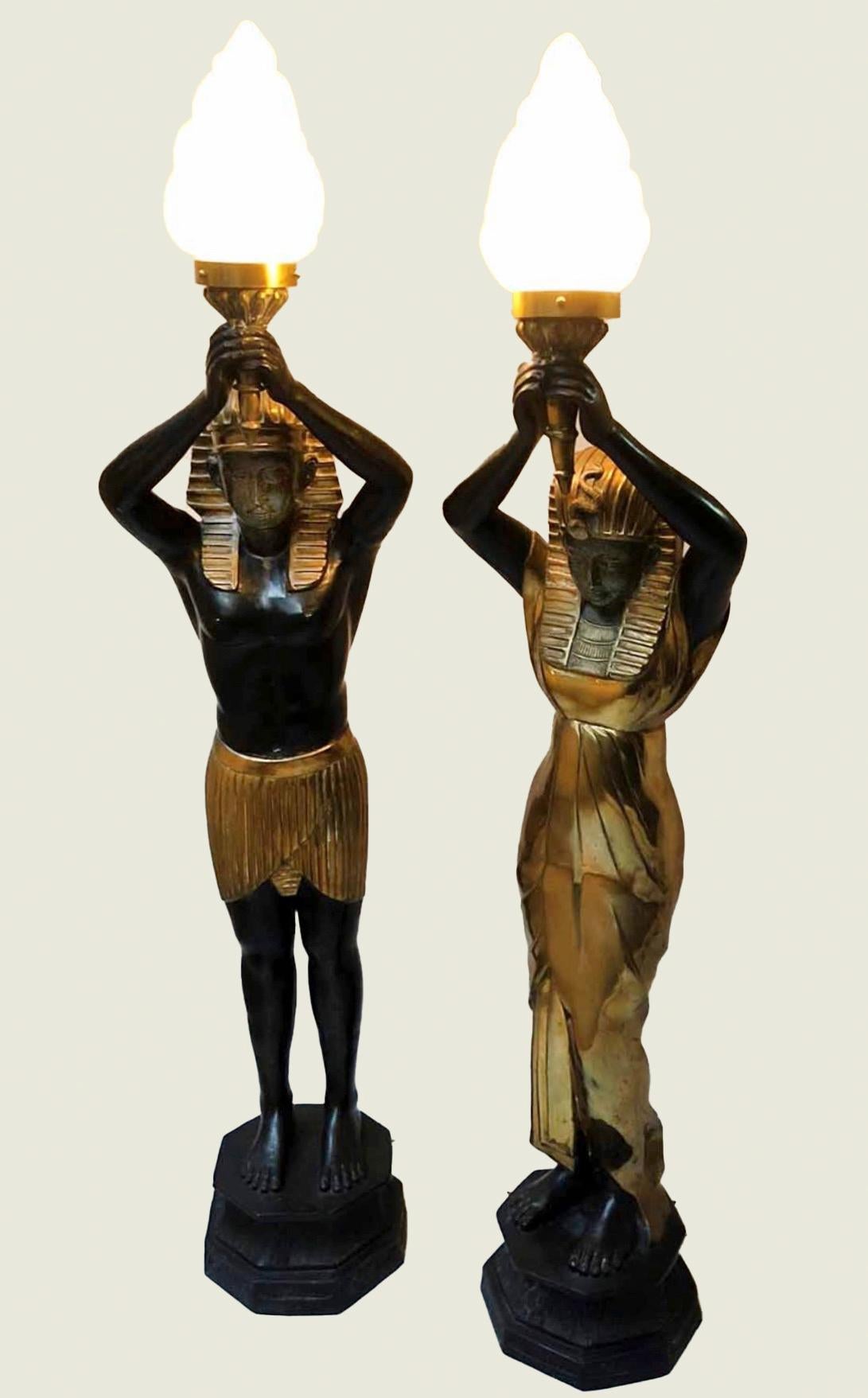 Art Deco Maison Jansen Torchère Egyptian Floor Lamps in the Style of Thomas Hope For Sale