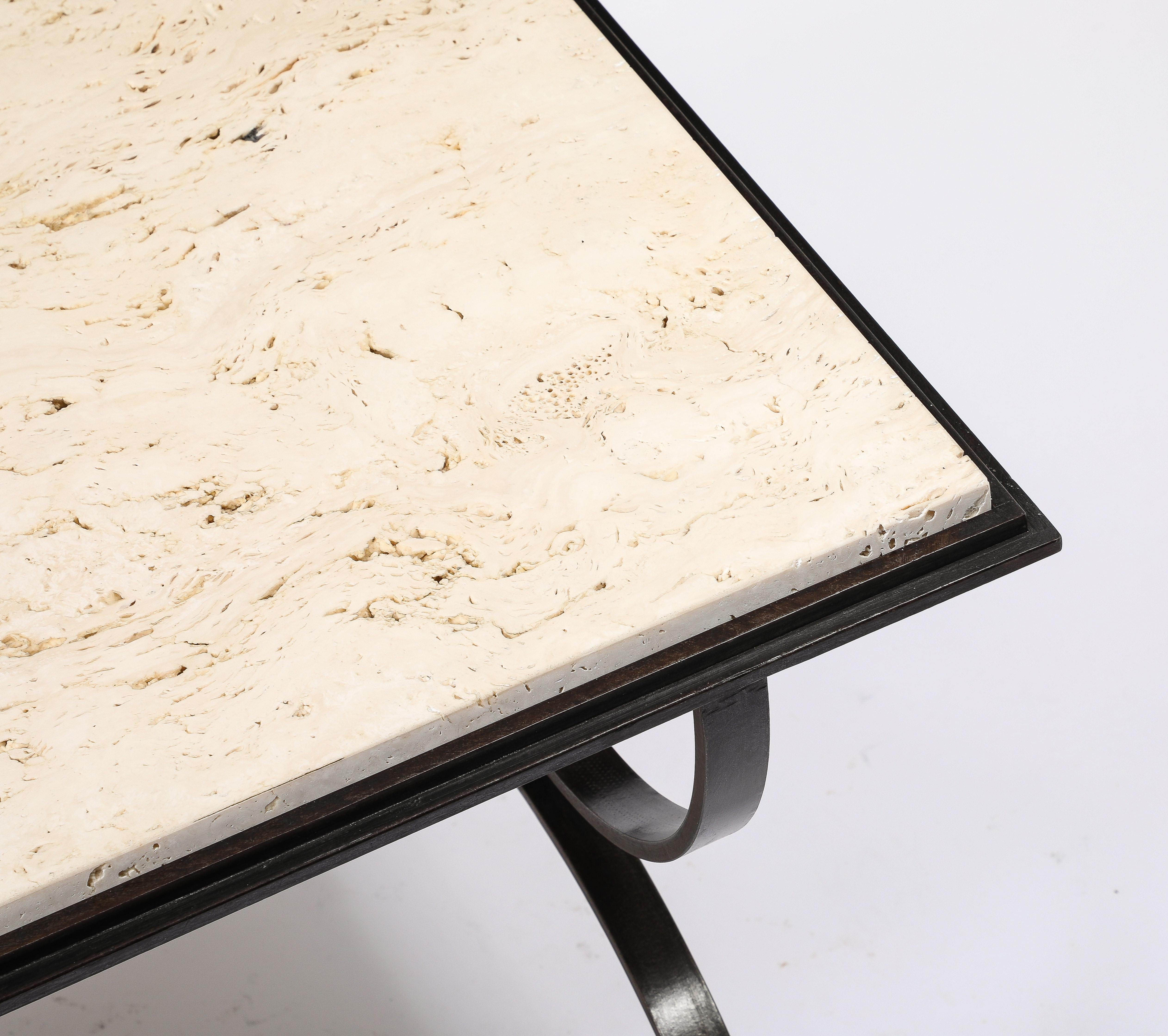 Ramsey Couchtisch aus Travertin und Schmiedeeisen im Angebot 10