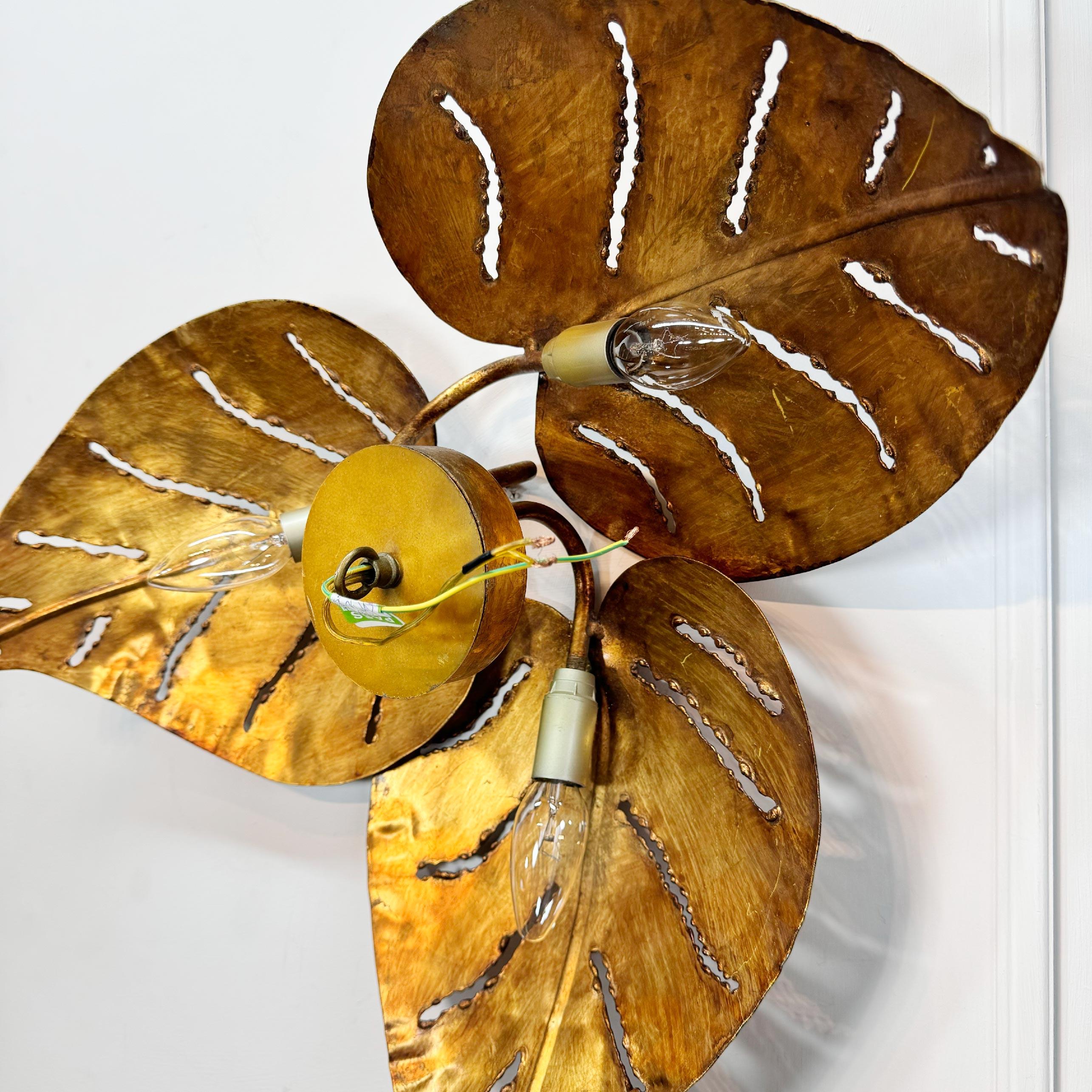 Maison Jansen Triple Monstera Leaf Flush Light 1970's For Sale at 1stDibs