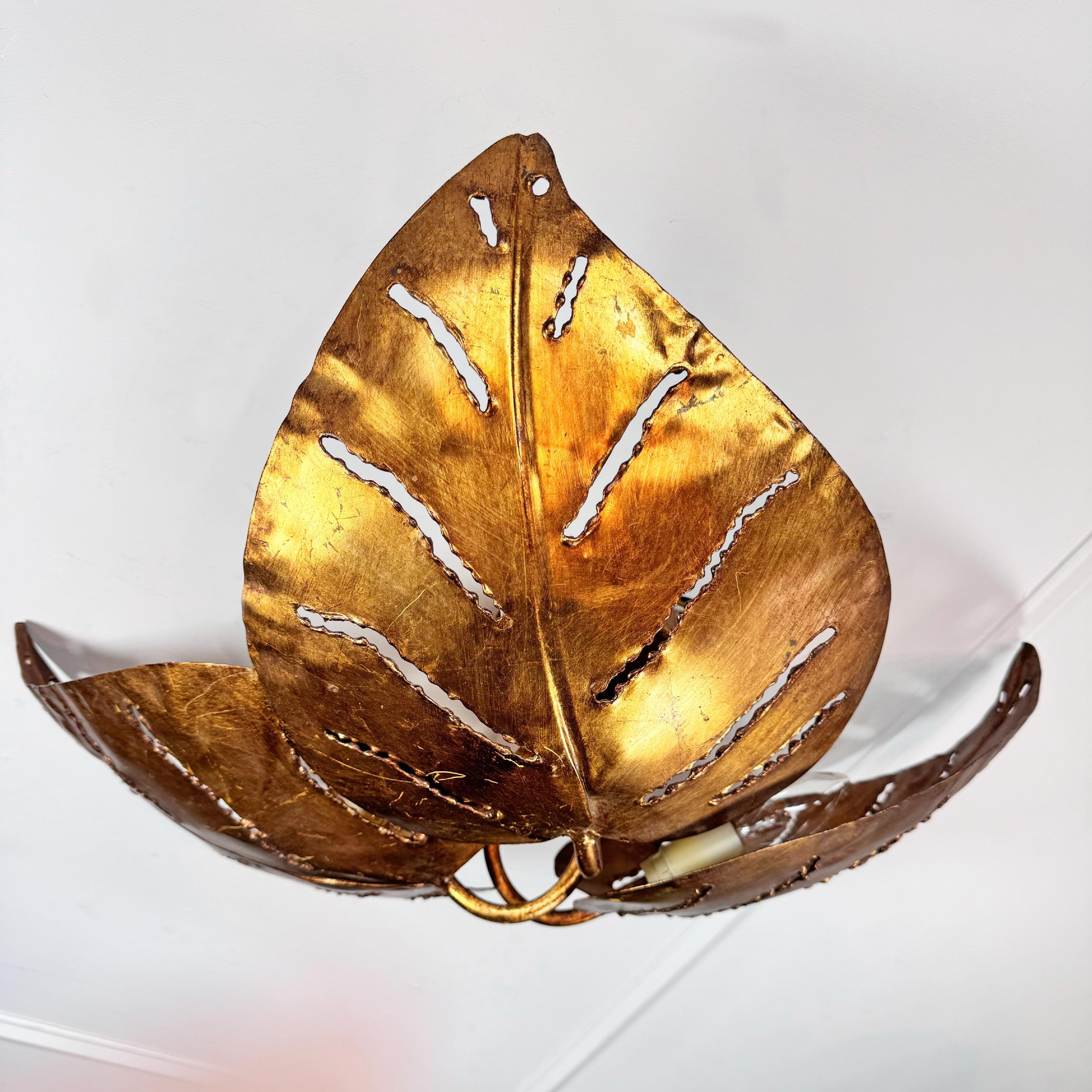Maison Jansen Triple Monstera Leaf Flush Light 1970's For Sale at 1stDibs