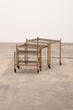 1950s French Brass & Glass Three Tables Trolley Attrib. to Maison Jansen