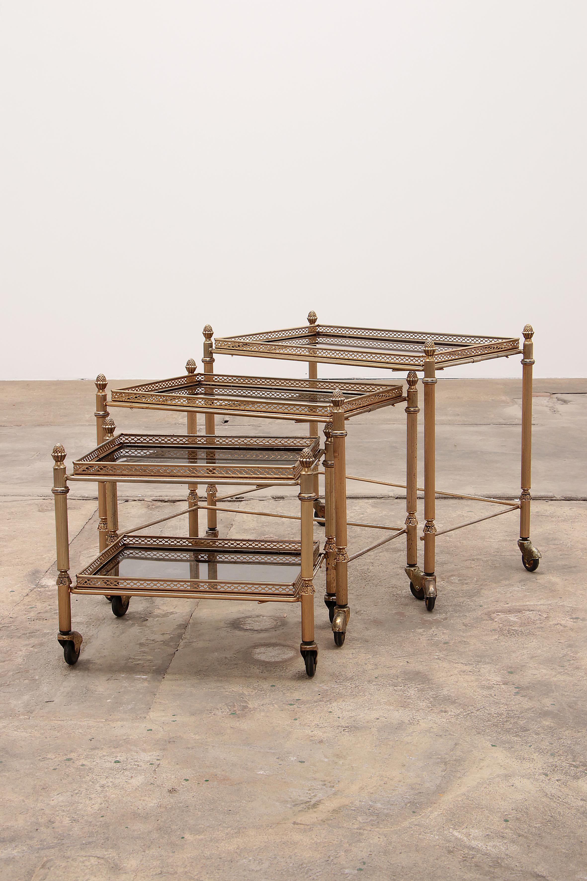French Maison Jansen Trolley s Three Tables Made in France in the 1950s For Sale