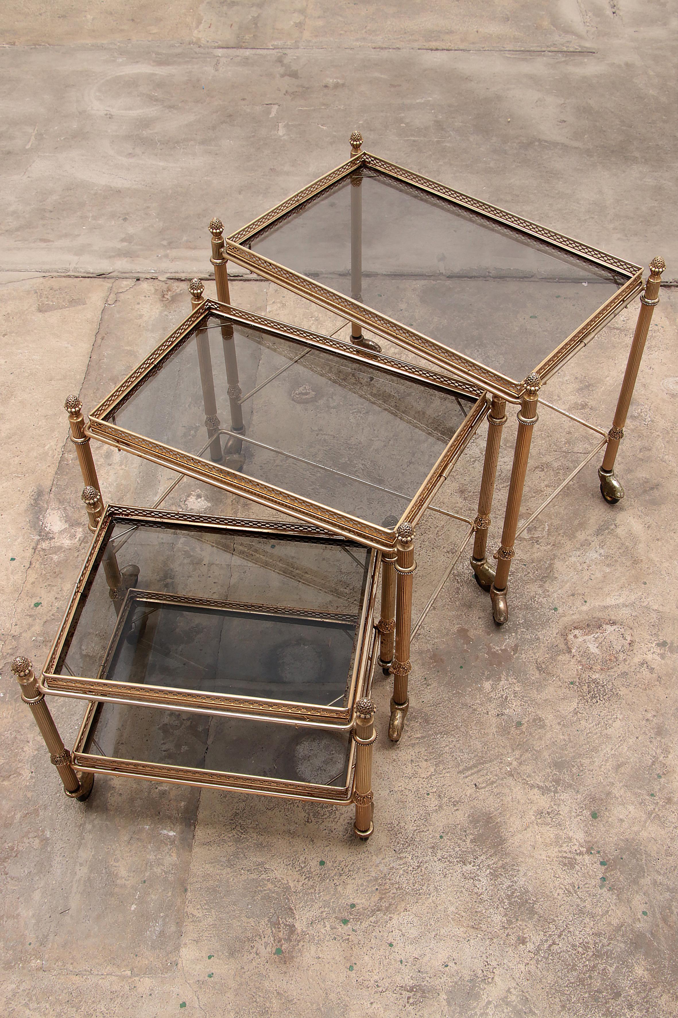 Mid-20th Century Maison Jansen Trolley s Three Tables Made in France in the 1950s For Sale