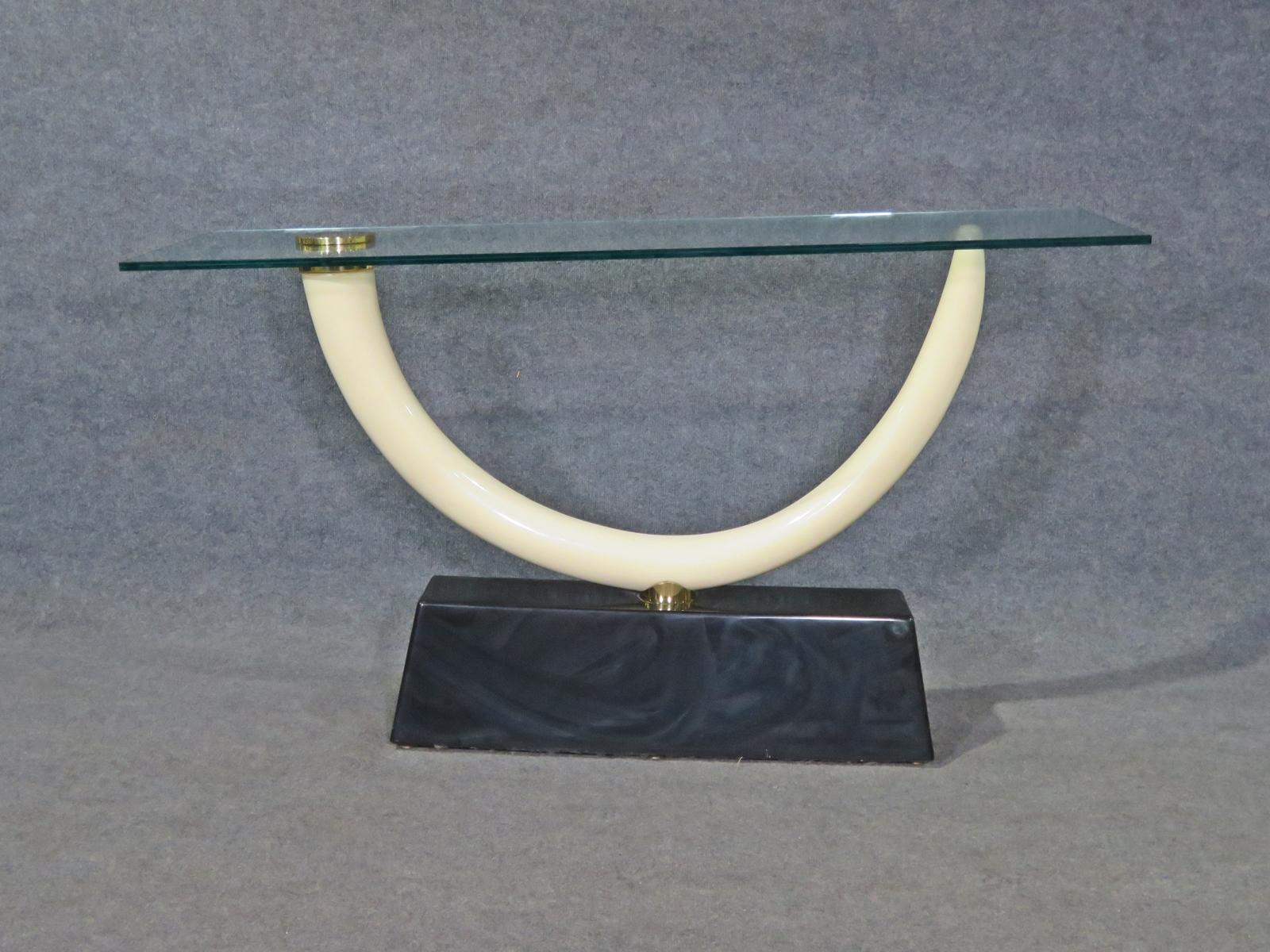 French Maison Jansen Tusk Form Glass Top Console Table circa 1970