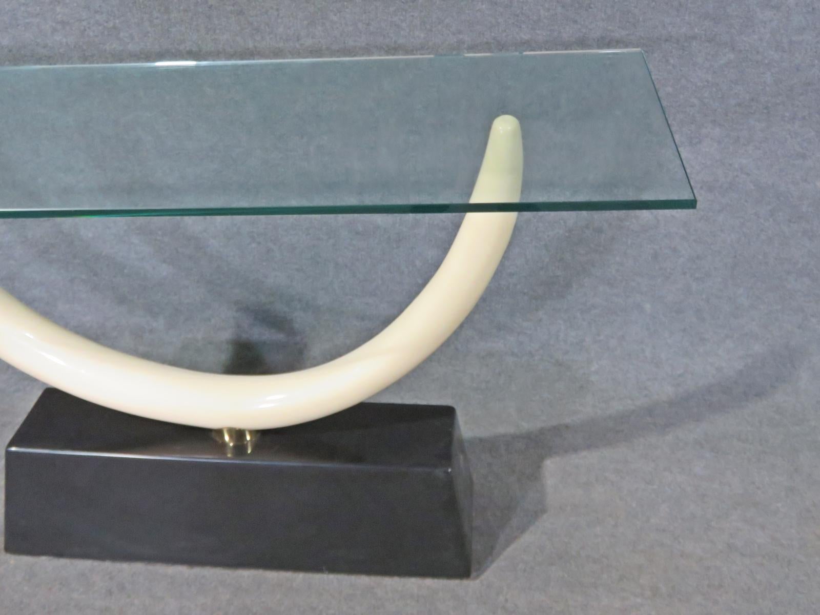 Late 20th Century Maison Jansen Tusk Form Glass Top Console Table circa 1970