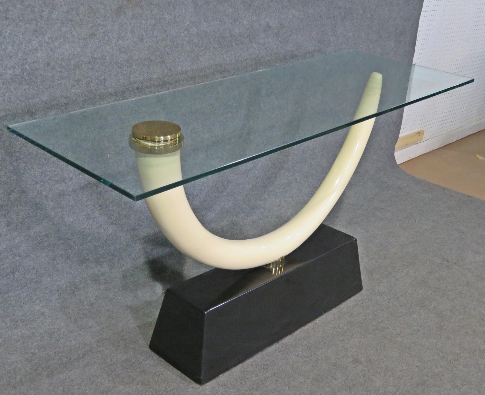 Maison Jansen Tusk Form Glass Top Console Table circa 1970 1