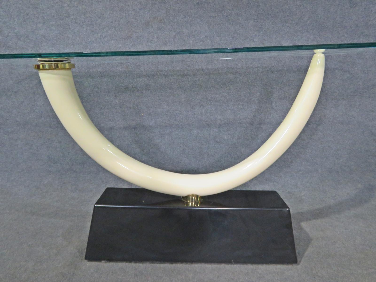 Maison Jansen Tusk Form Glass Top Console Table circa 1970 3