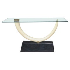 Maison Jansen Tusk Form Glass Top Console Table circa 1970
