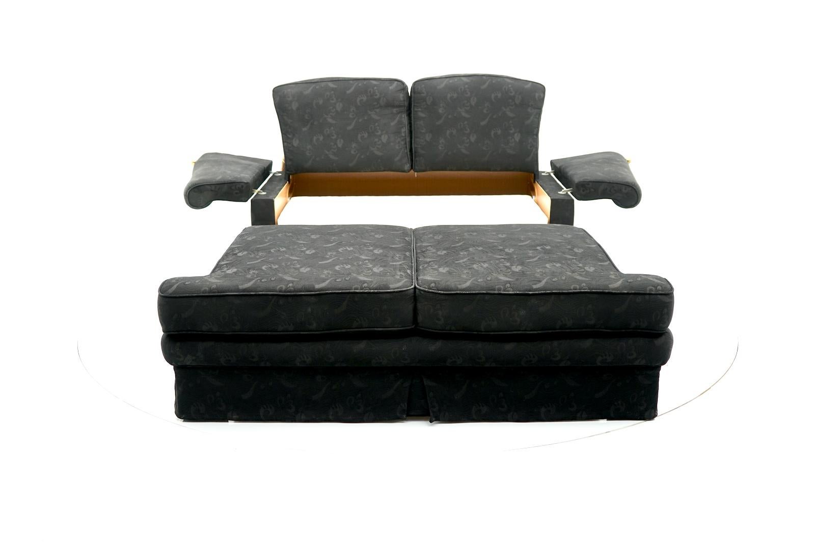 Maison Jansen Two Seat Sofa Bed Black Fabric 1980s Vintage Sofa For Sale 4