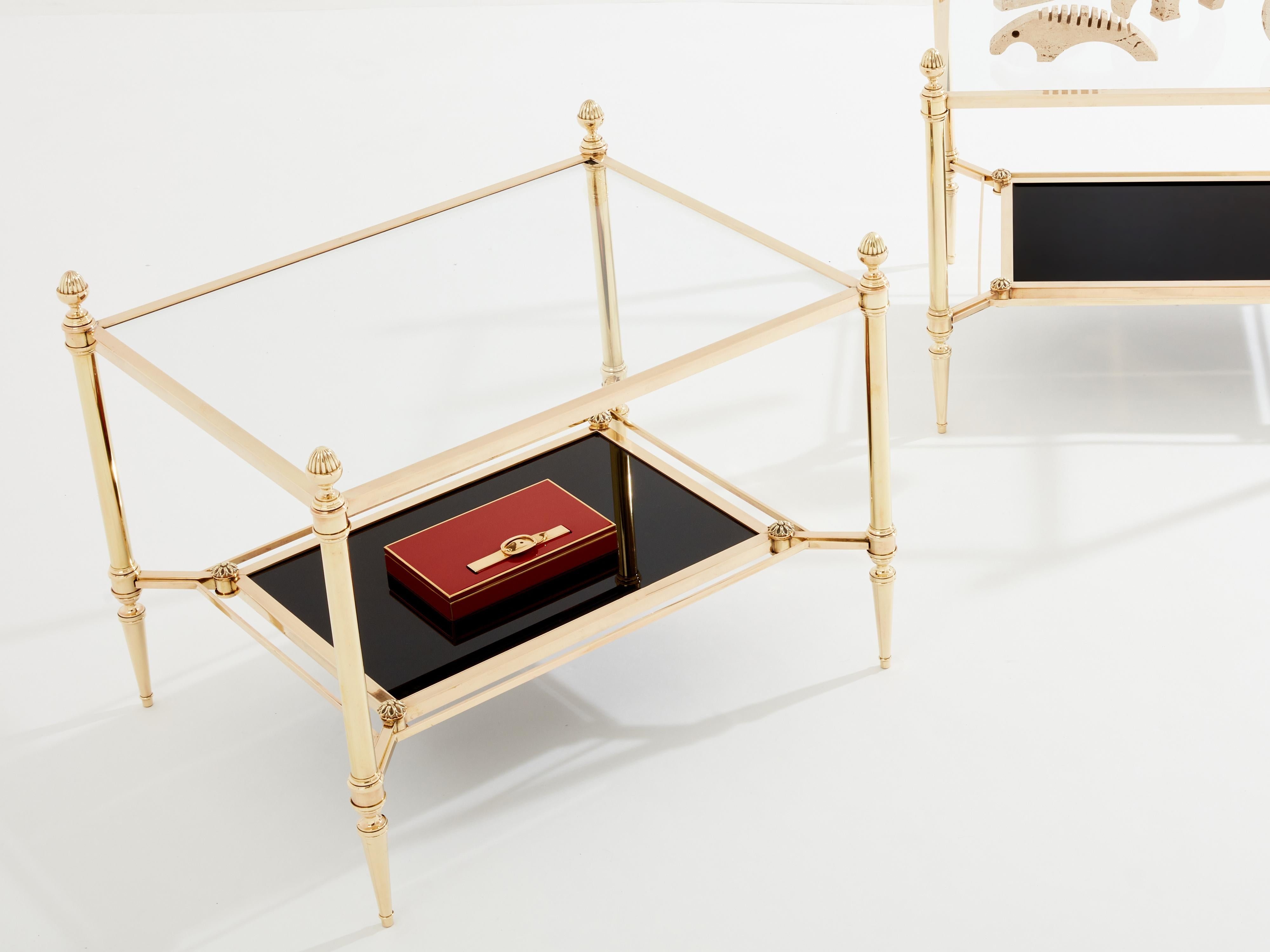 Maison Jansen tables d'appoint à deux niveaux en laiton et verre opalin des années 1970 en vente 3