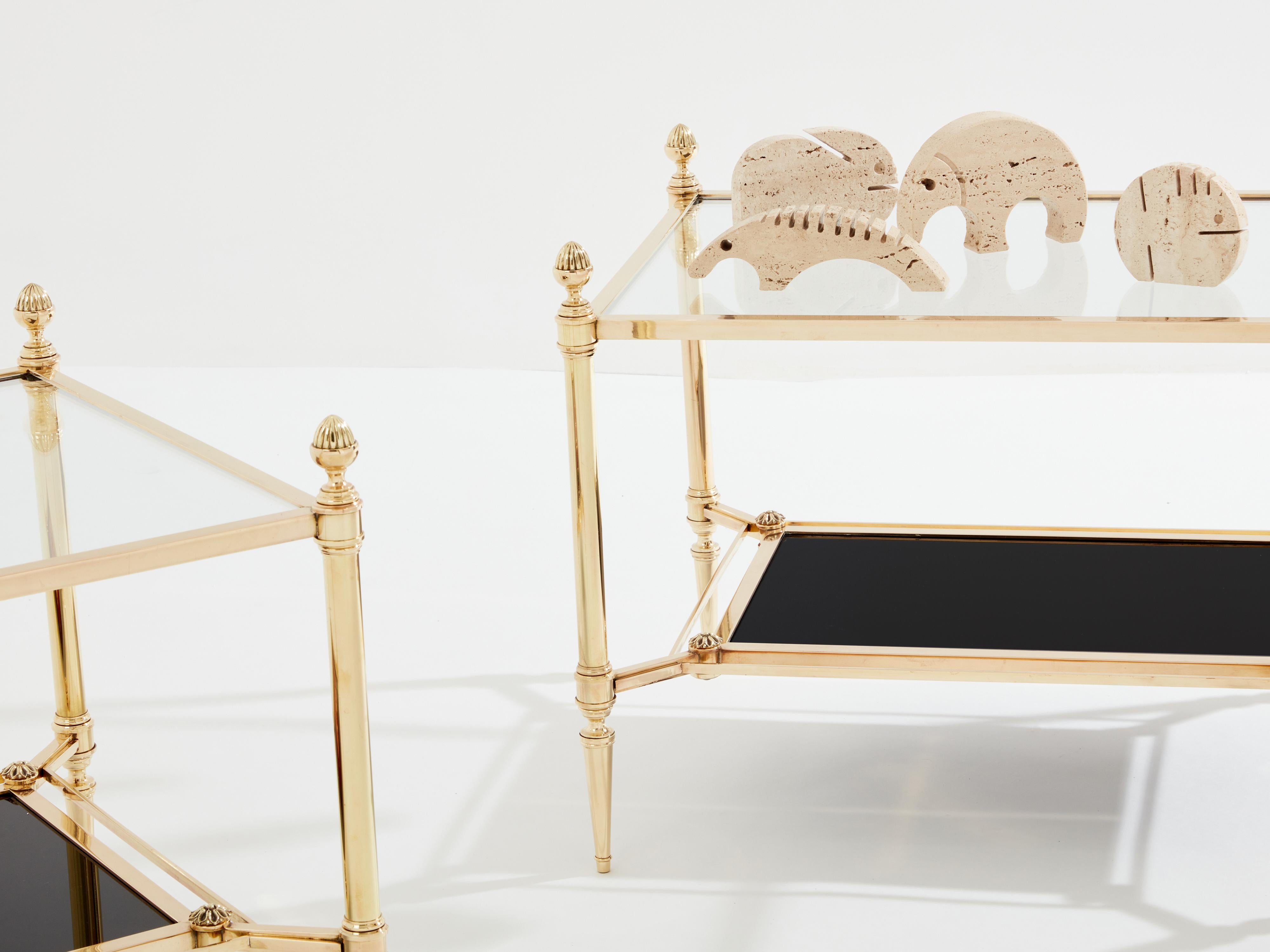 Maison Jansen tables d'appoint à deux niveaux en laiton et verre opalin des années 1970 en vente 5