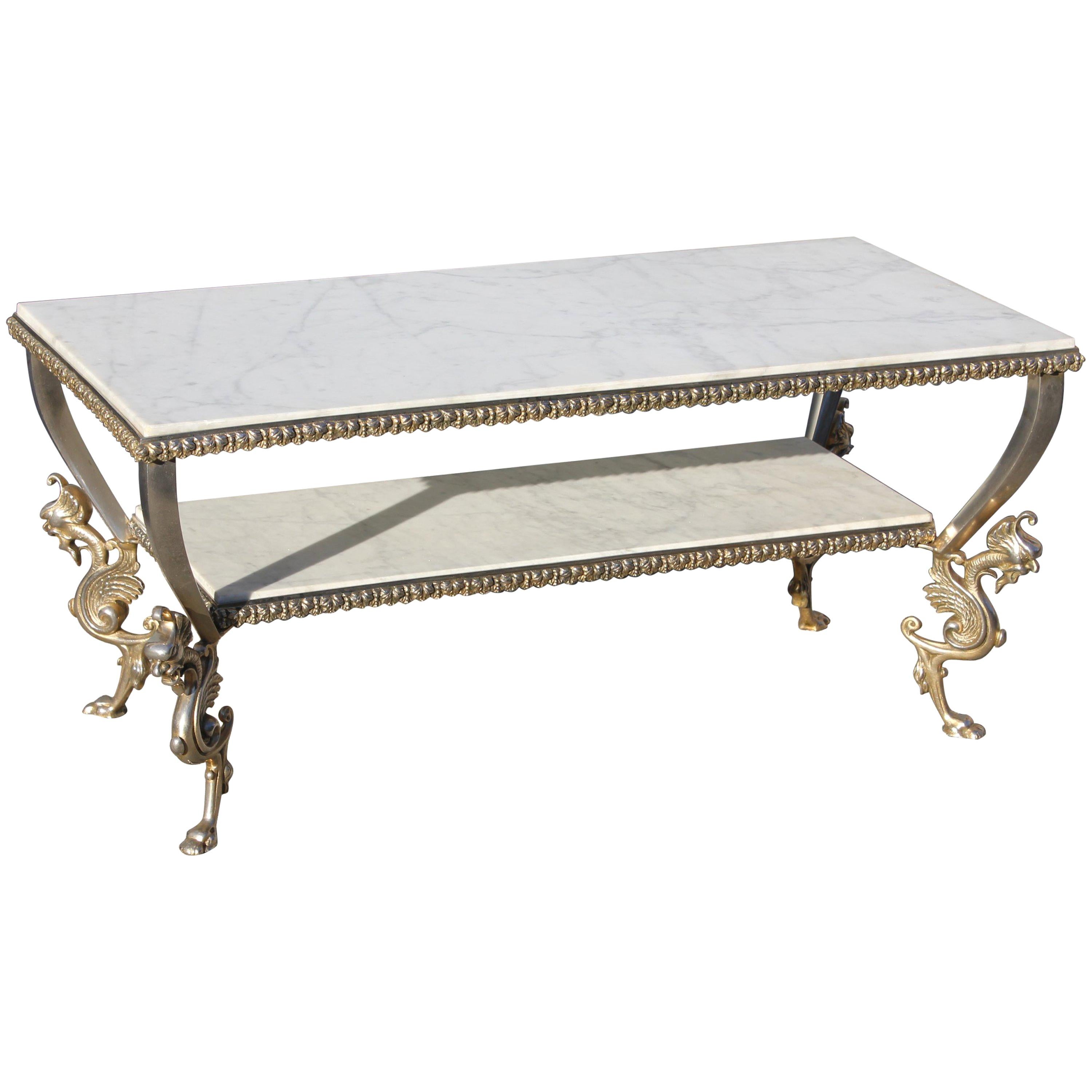 Maison Jansen Two-Tier Bronze 

 Dragon Leg

 Coffee Table with Marble Top
