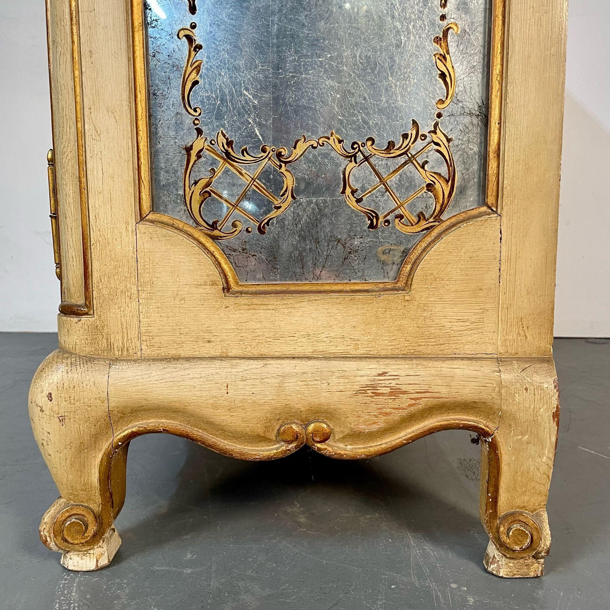 French Maison Jansen, Hollywood Regency Cabinet, Painted Beige Oak, Glass, France 1930s