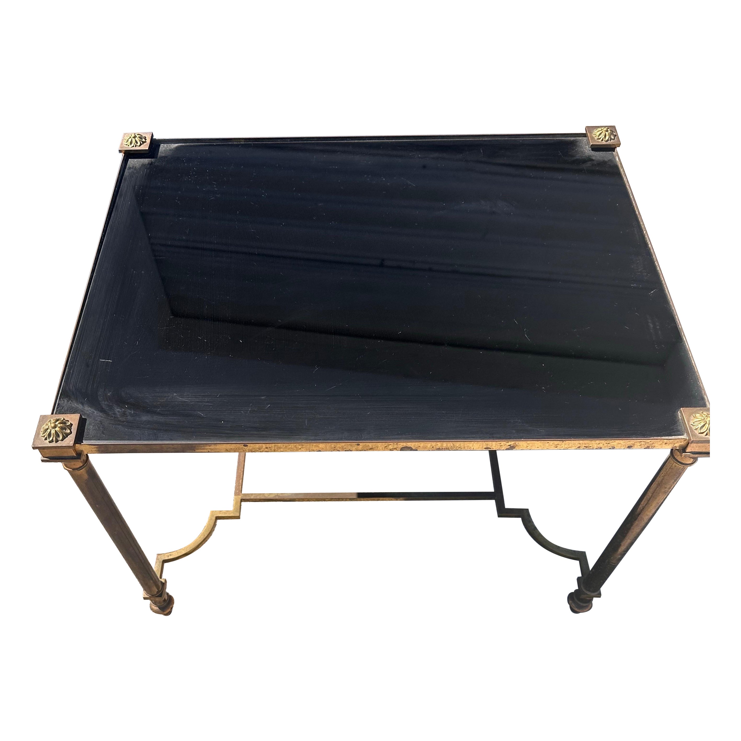 Maison Jansen vintage brass and black glass coffee table