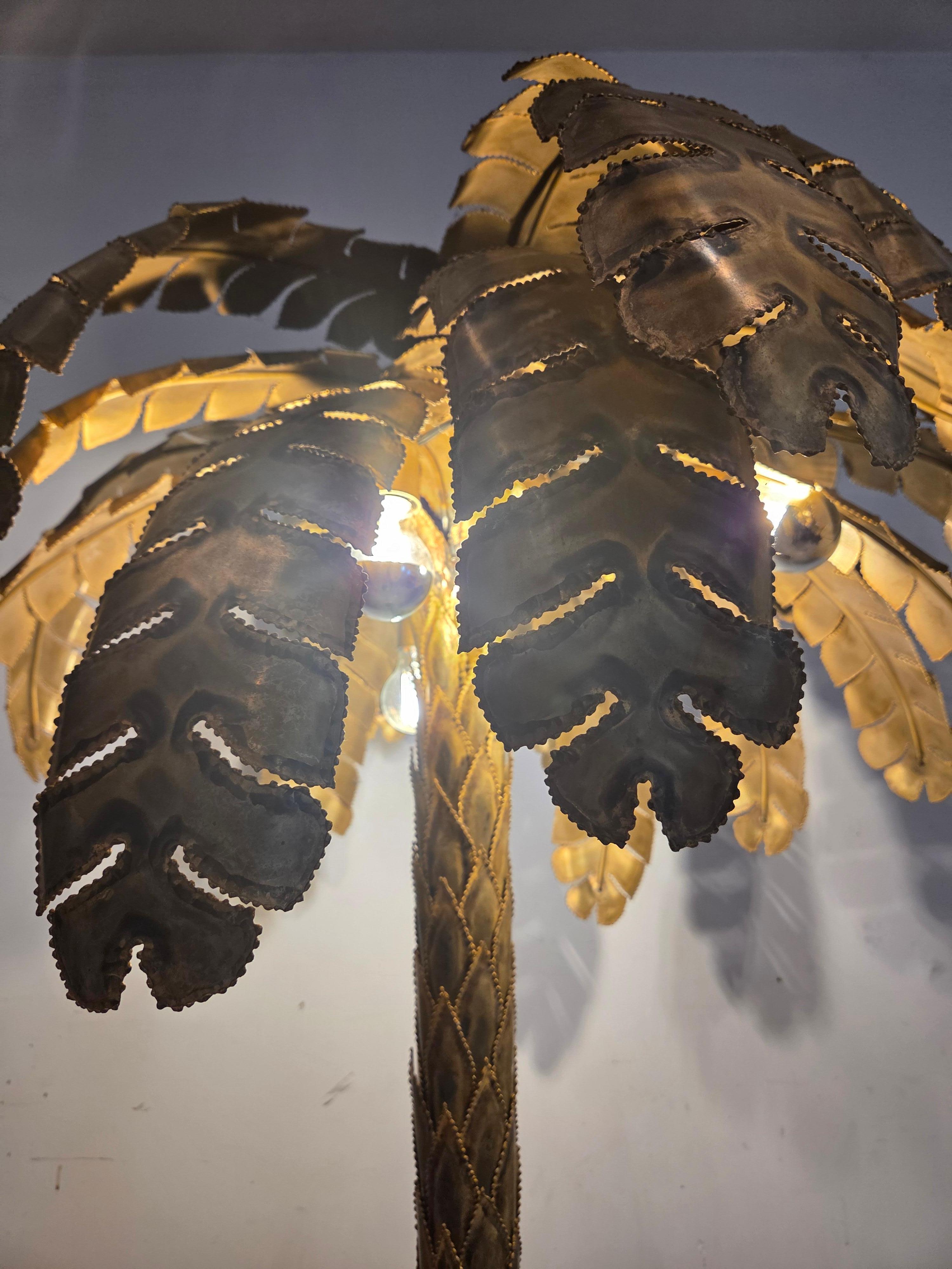 Laiton Maison Jansen Lampadaire vintage en laiton avec palmier, 1970, France en vente