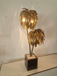 Maison Jansen Vintage Brass Palm Tree Table Lamp, 1970s, France