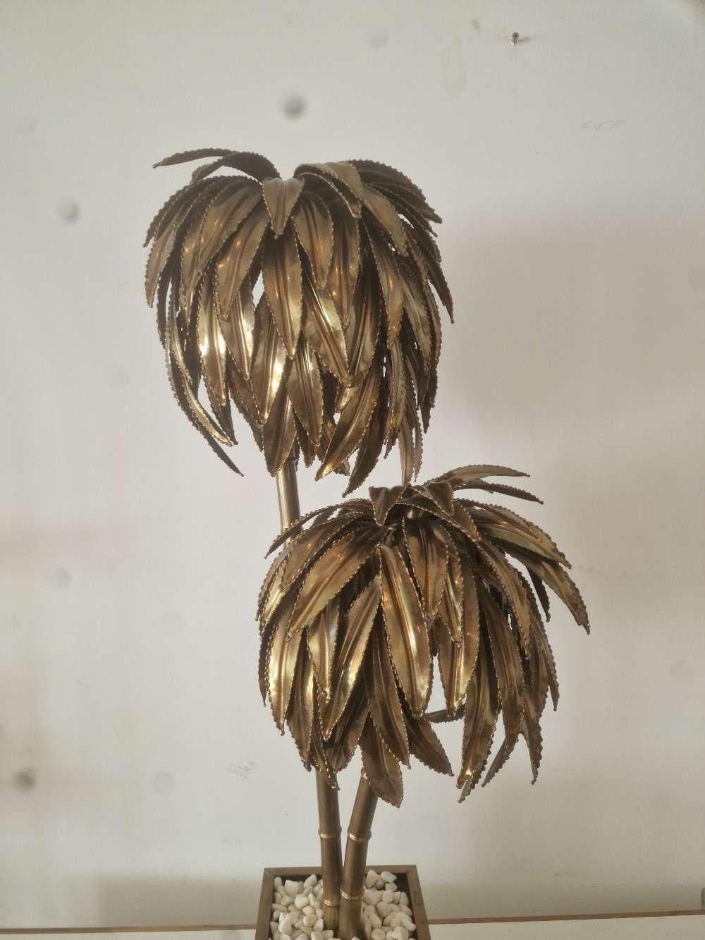 Maison Jansen Vintage Brass Palm Tree Table Lamp, 1970s, France In Good Condition For Sale In Waasmunster, BE