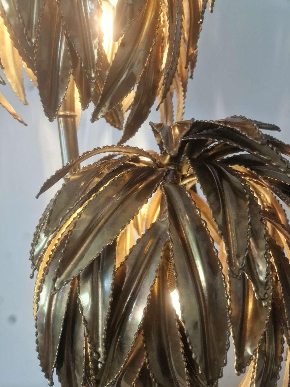 Late 20th Century Maison Jansen Vintage Brass Palm Tree Table Lamp, 1970s, France For Sale