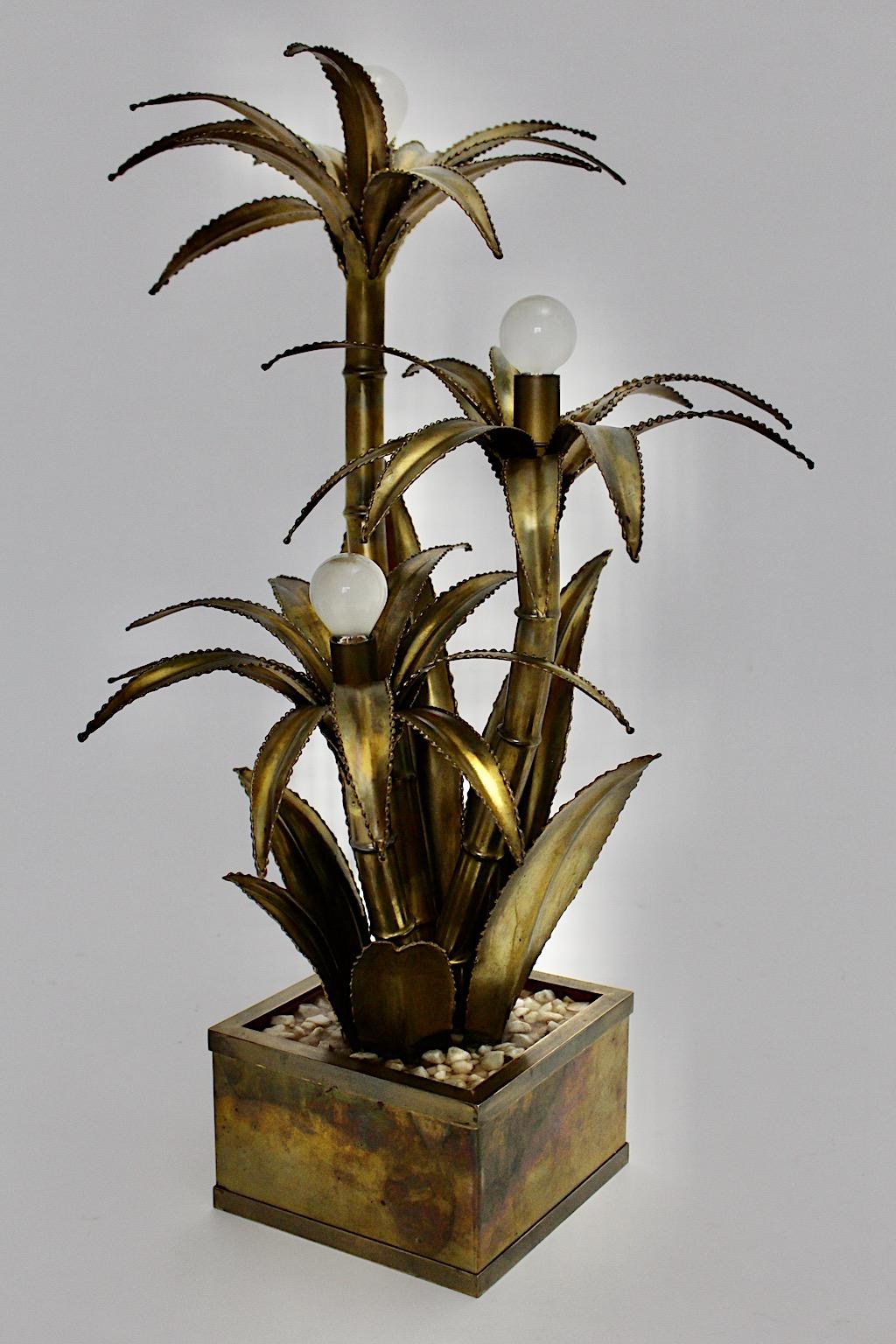 Maison Jansen Vintage Brass Palm Tree Table Lamp, 1970s, France For Sale 2