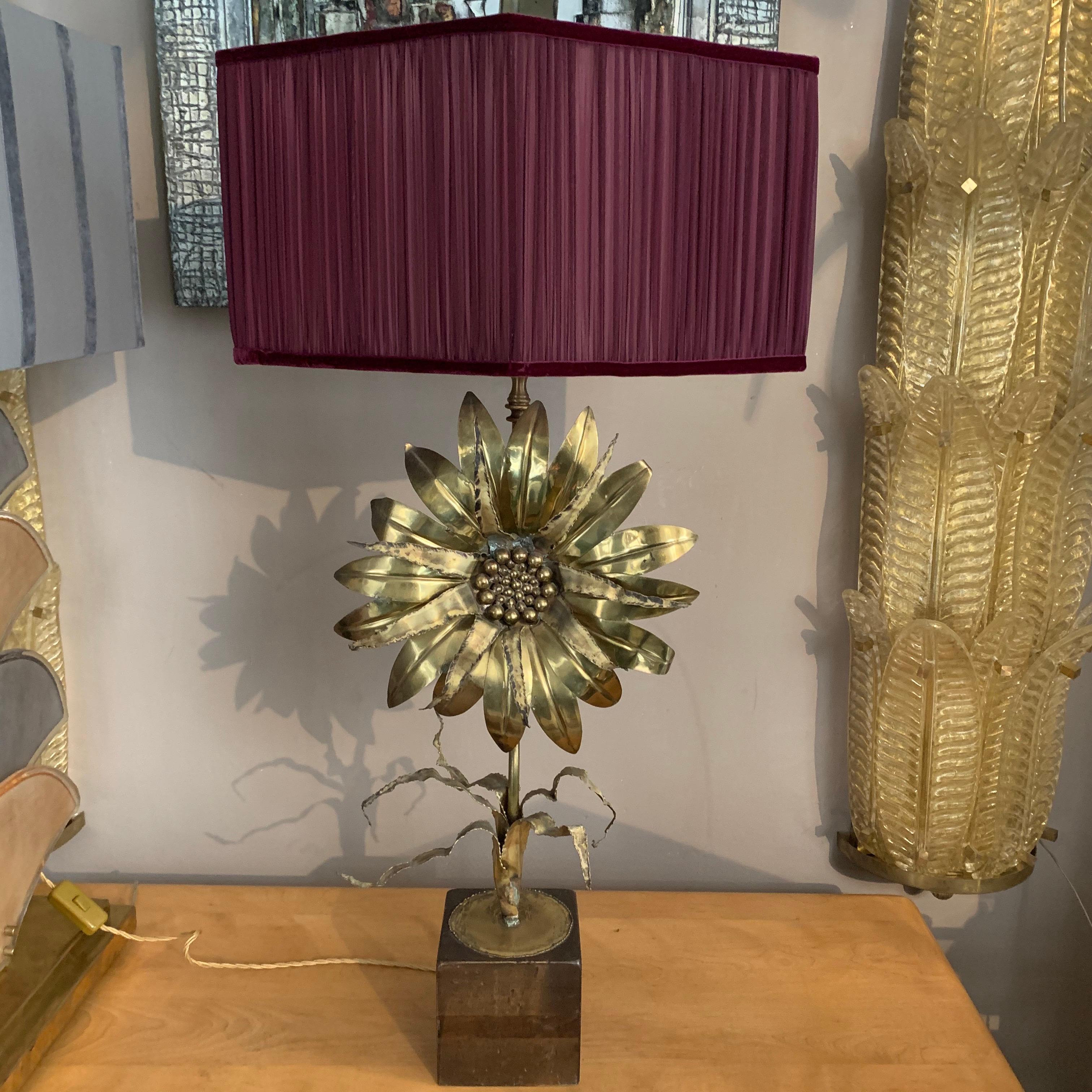 Maison Jansen Vintage Flower Brass Table Lamp with our Handcrafted Shade, 1970s 5