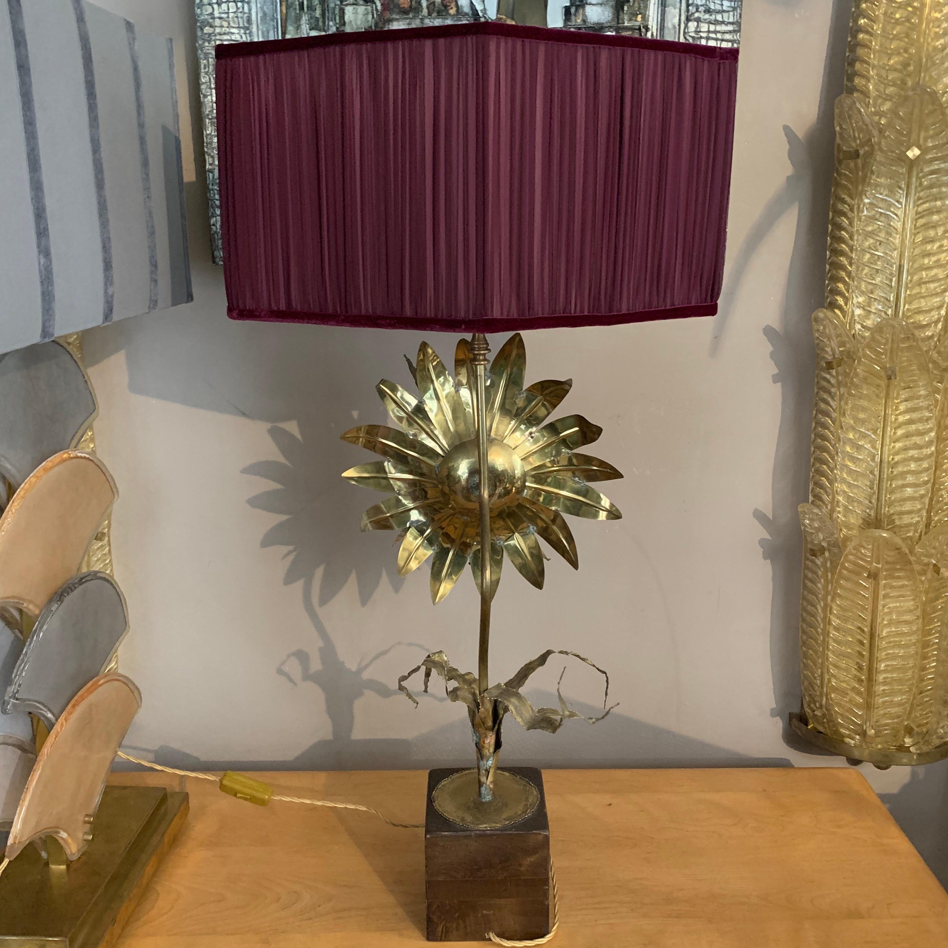 Maison Jansen Vintage Flower Brass Table Lamp with our Handcrafted Shade, 1970s 10