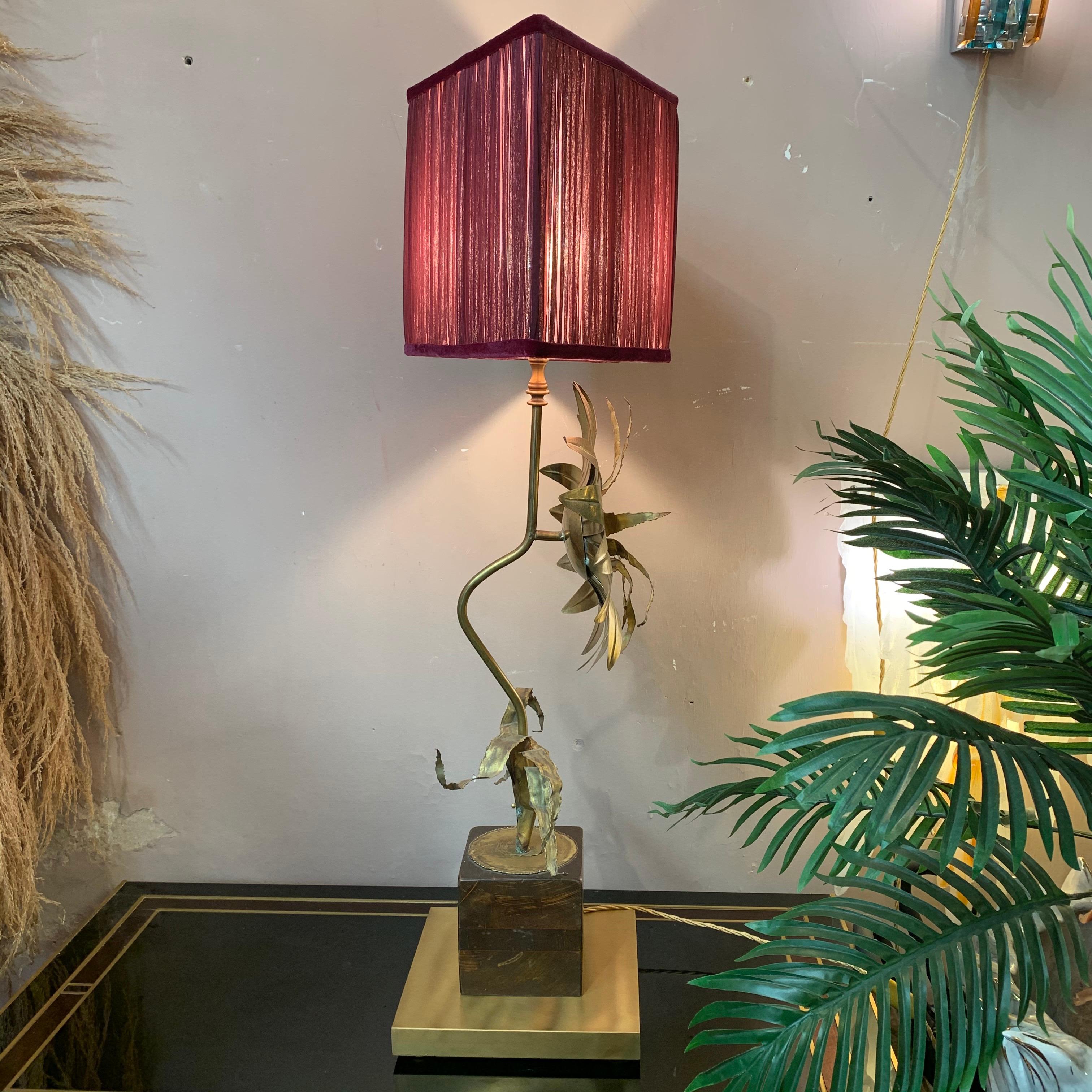 Maison Jansen Vintage Flower Brass Table Lamp with our Handcrafted Shade, 1970s 10