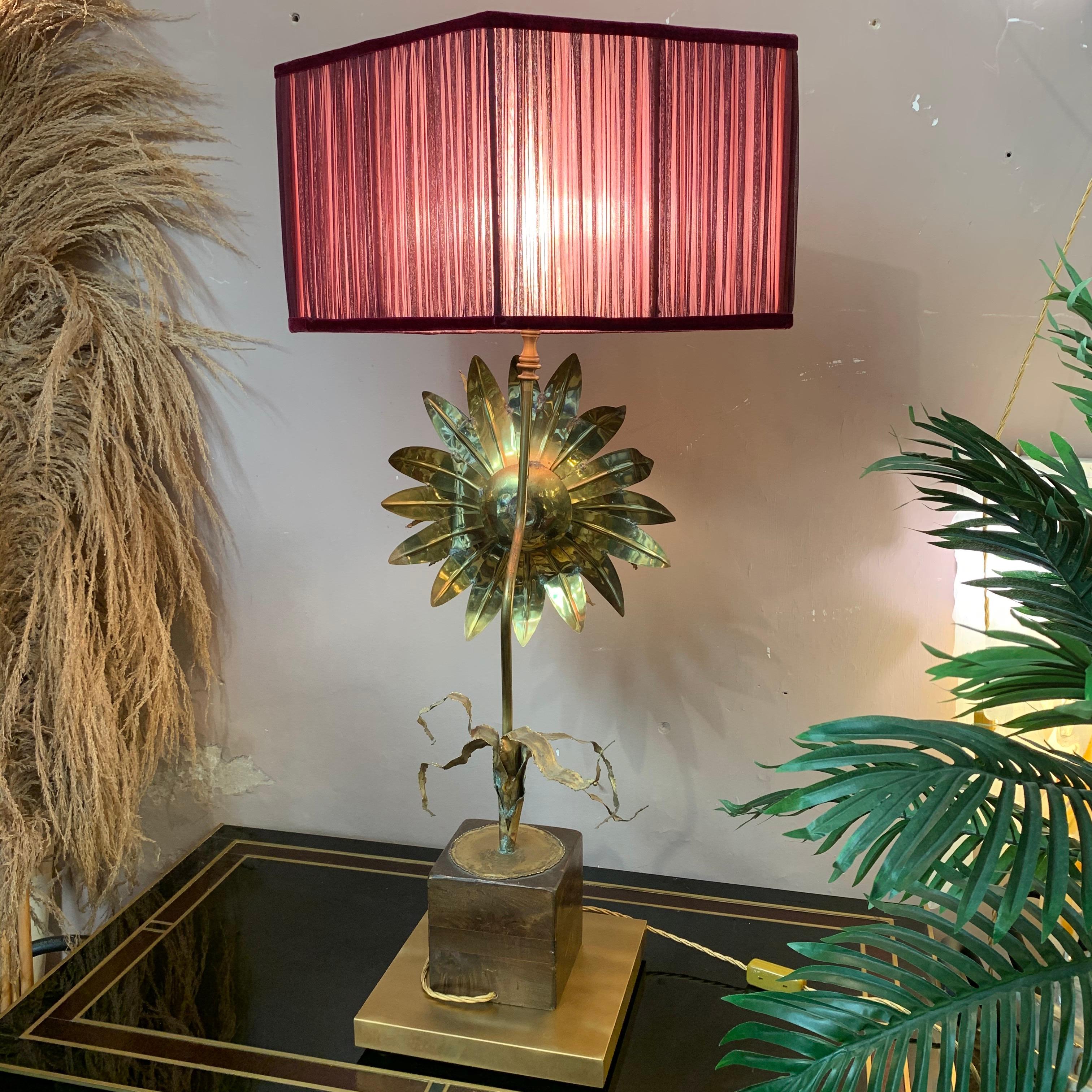 Maison Jansen Vintage Flower Brass Table Lamp with our Handcrafted Shade, 1970s 11
