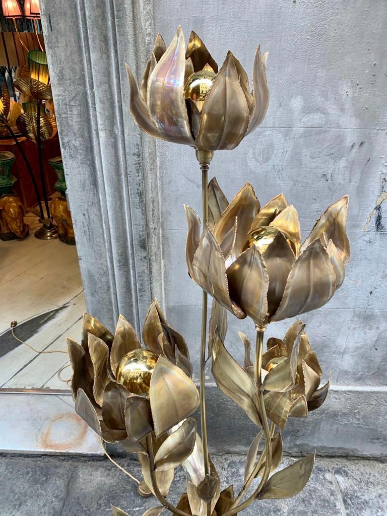 French Maison Jansen Vintage Flowers Brass Floor Lamp, 1970s