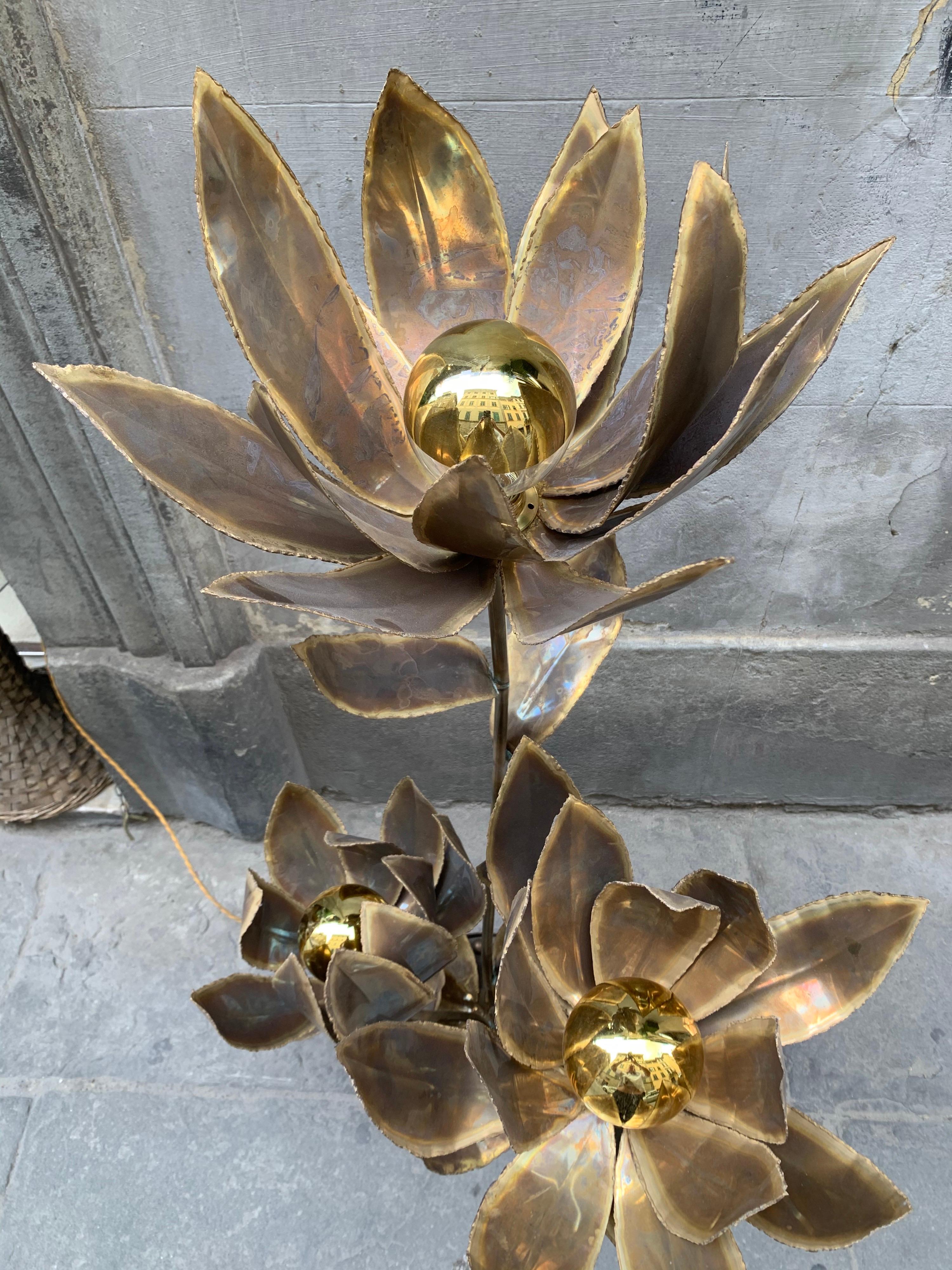 Late 20th Century Maison Jansen Vintage Flowers Brass Floor Lamp, 1970s