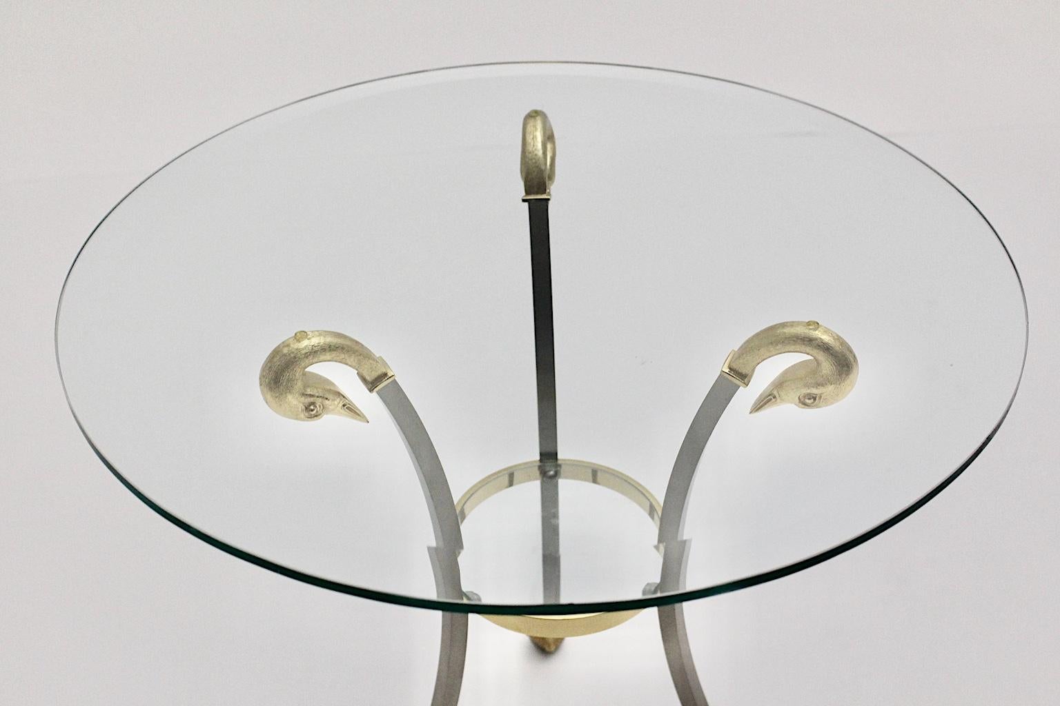 Hollywood Regency Style Maison Jansen Gold Chrome Circular Side Table Sofa Table For Sale 4