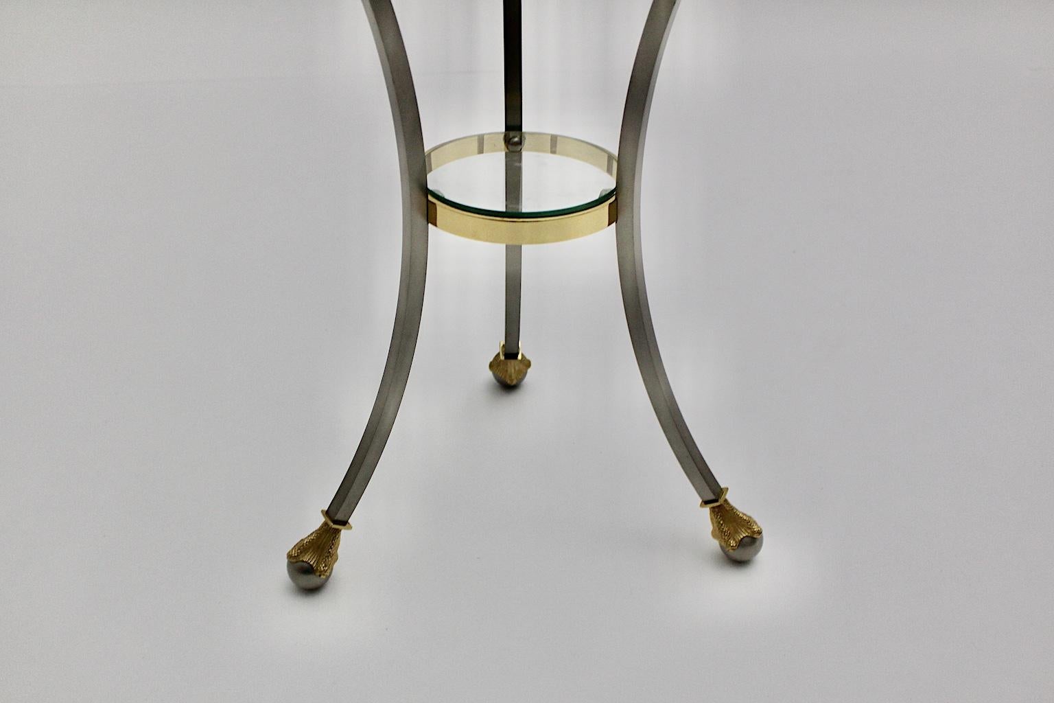Hollywood Regency Style Maison Jansen Gold Chrome Circular Side Table Sofa Table For Sale 5