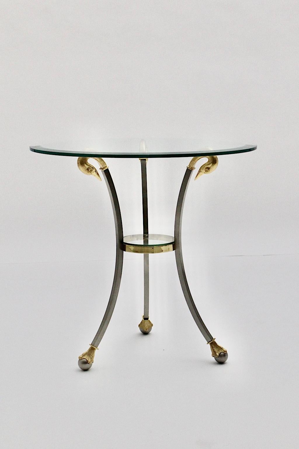 Hollywood Regency Style Maison Jansen Gold Chrome Circular Side Table Sofa Table In Good Condition For Sale In Vienna, AT
