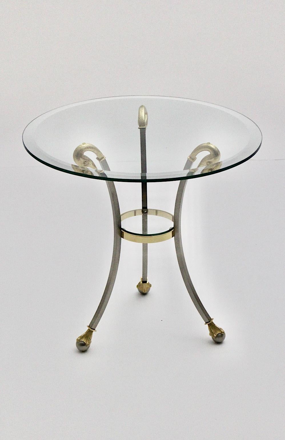 20th Century Hollywood Regency Style Maison Jansen Gold Chrome Circular Side Table Sofa Table For Sale