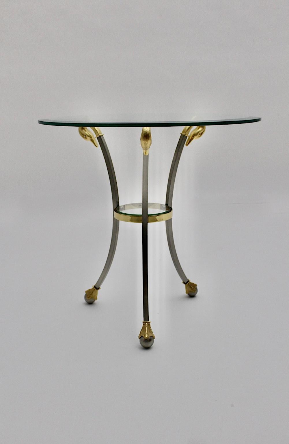 Hollywood Regency Style Maison Jansen Gold Chrome Circular Side Table Sofa Table For Sale 1
