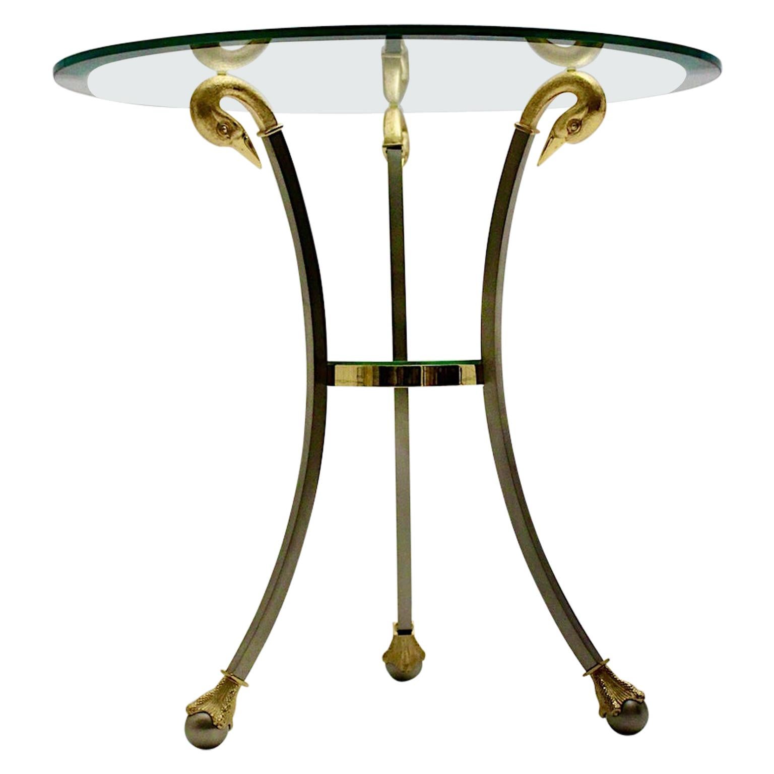 Hollywood Regency Style Maison Jansen Gold Chrome Circular Side Table Sofa Table For Sale