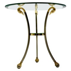 Hollywood Regency Style Maison Jansen Gold Chrome Circular Side Table Sofa Table