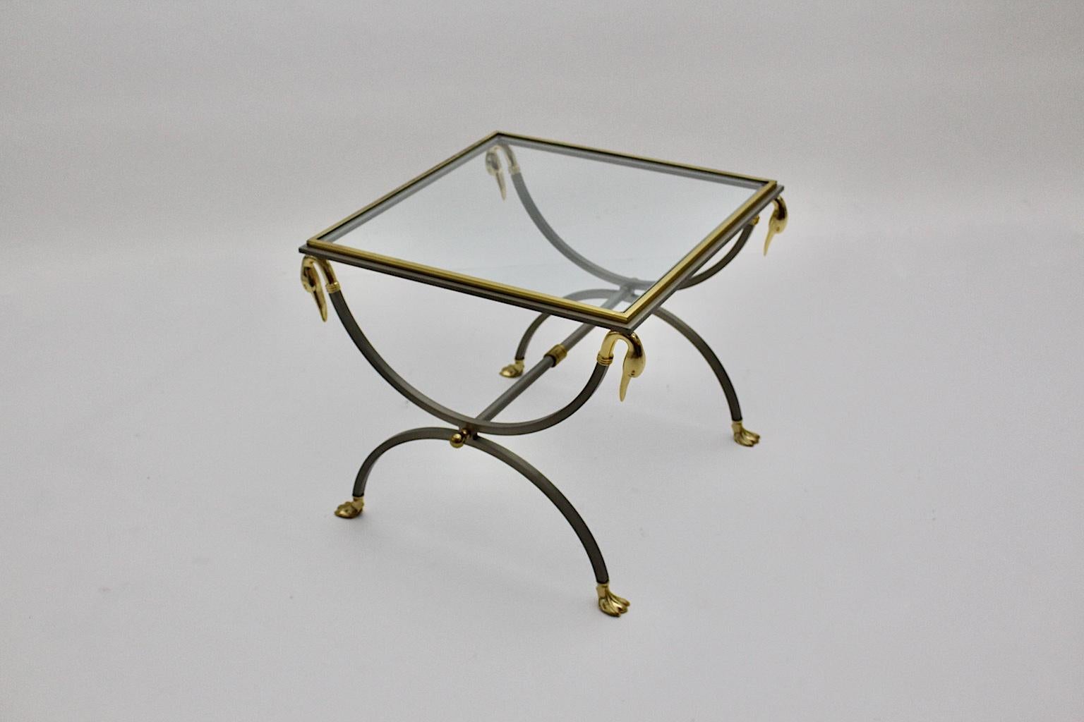 French Maison Jansen Vintage Gold Stainless Steel Coffee Table circa 1970 France For Sale