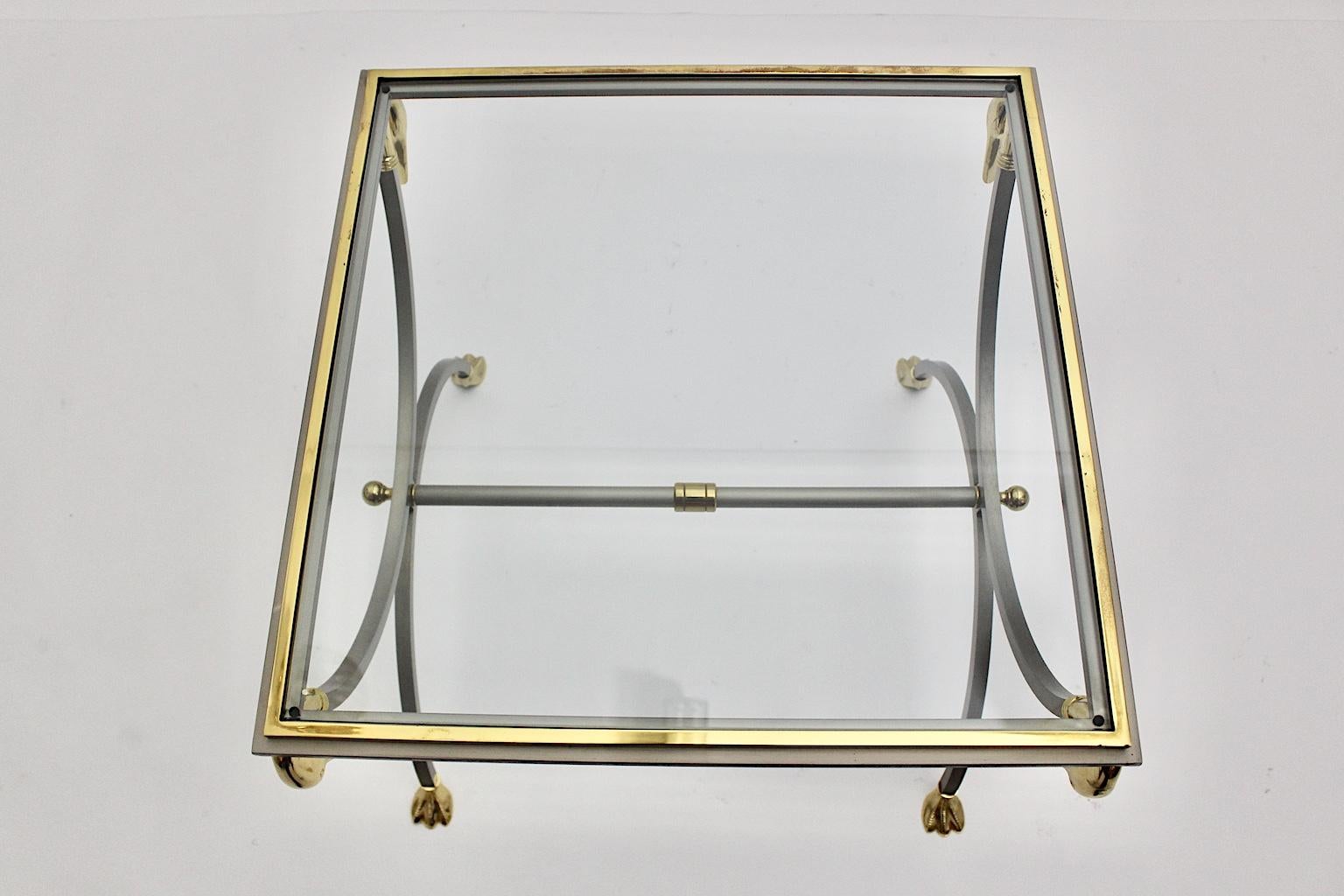 Brushed Maison Jansen Vintage Gold Stainless Steel Coffee Table circa 1970 France For Sale