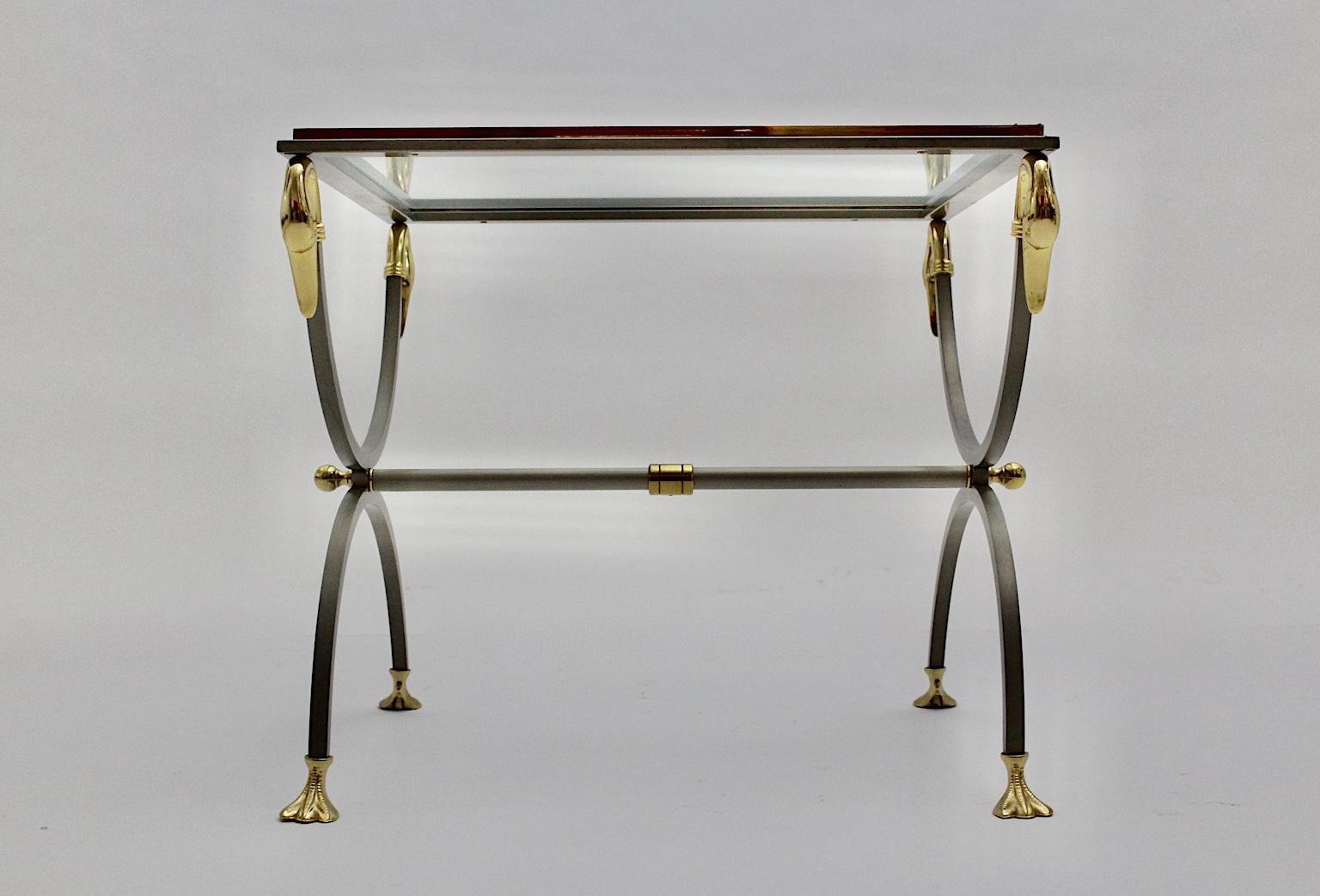 Maison Jansen Vintage Gold Stainless Steel Coffee Table circa 1970 France In Good Condition For Sale In Vienna, AT