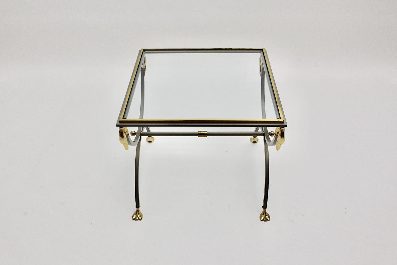 Maison Jansen Vintage Gold Stainless Steel Coffee Table circa 1970 France For Sale 1