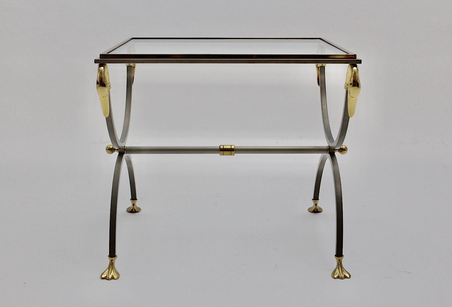 Maison Jansen Vintage Gold Stainless Steel Coffee Table circa 1970 France For Sale 2