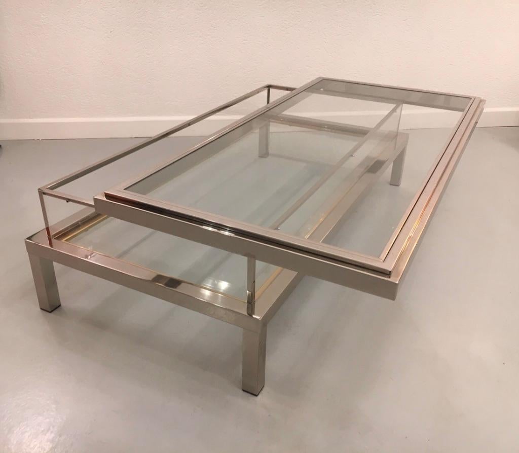 Brass Maison Jansen Vintage Sliding Top Coffee Table, France, 1970s