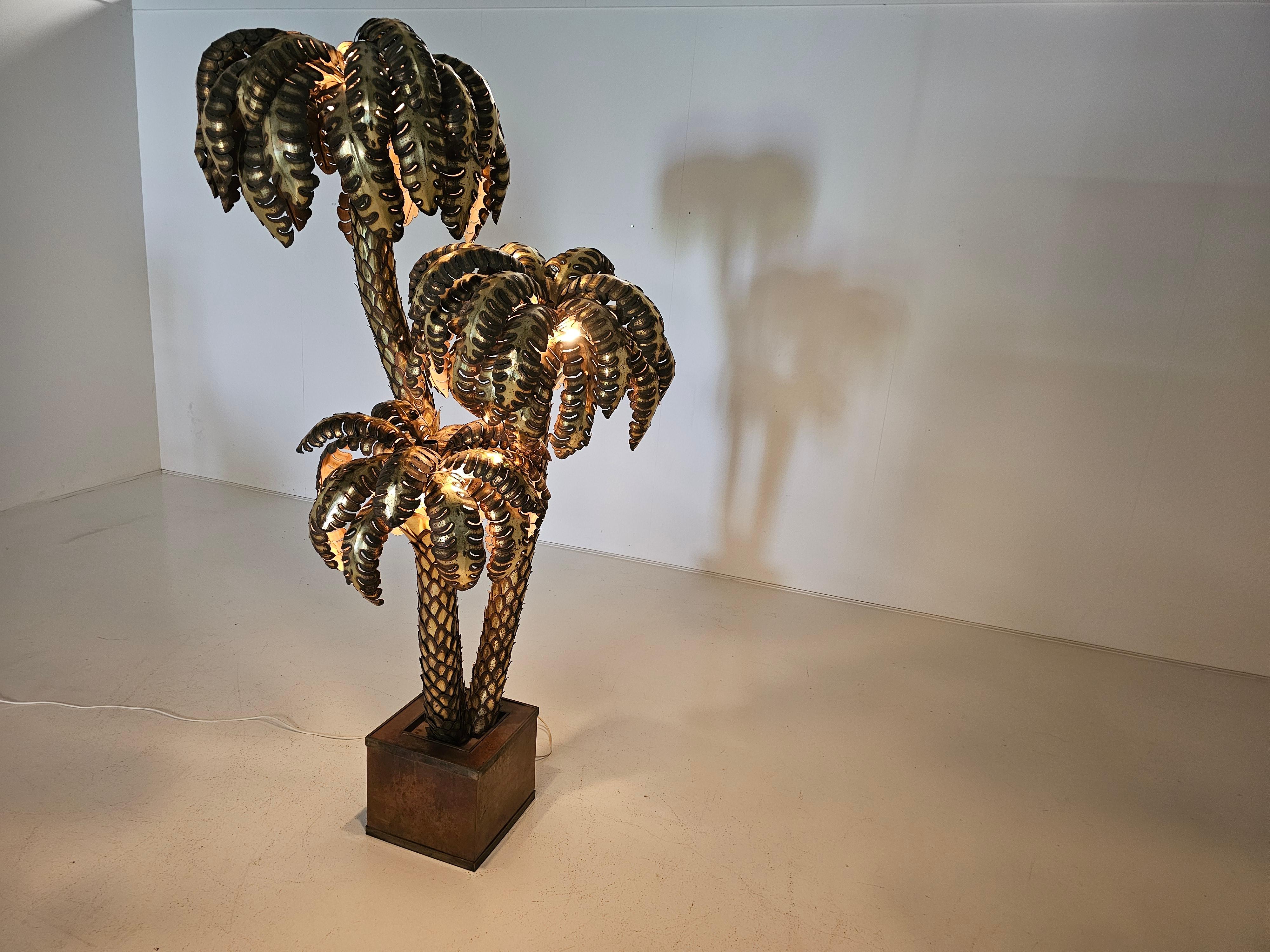 Hollywood Regency Lampe de palmier Maison Jansen XXL en laiton, années 1960 en vente