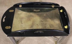 Table de majordome en chrome et bois ébonisé de style Jansen