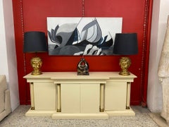 Maison Jean Charles, Neoclassic Buffet in Lacquered Wood and Brass, circa 1970