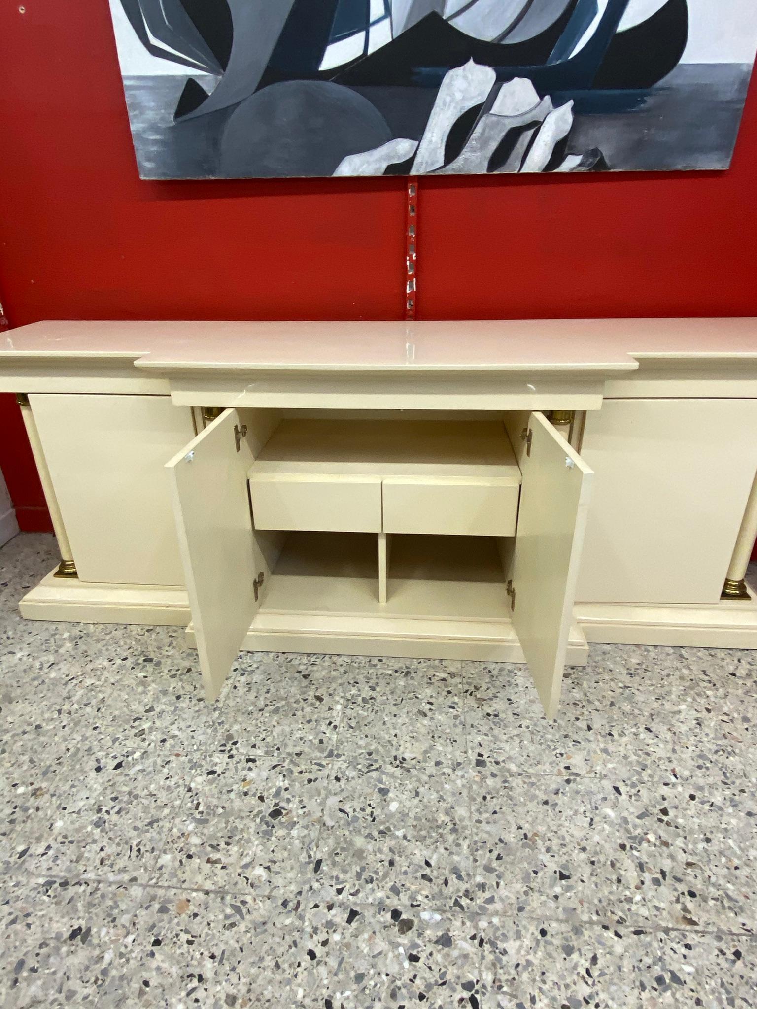Maison Jean Charles, Neoclassic Buffet in Lacquered Wood and Brass, circa 1970 For Sale 2