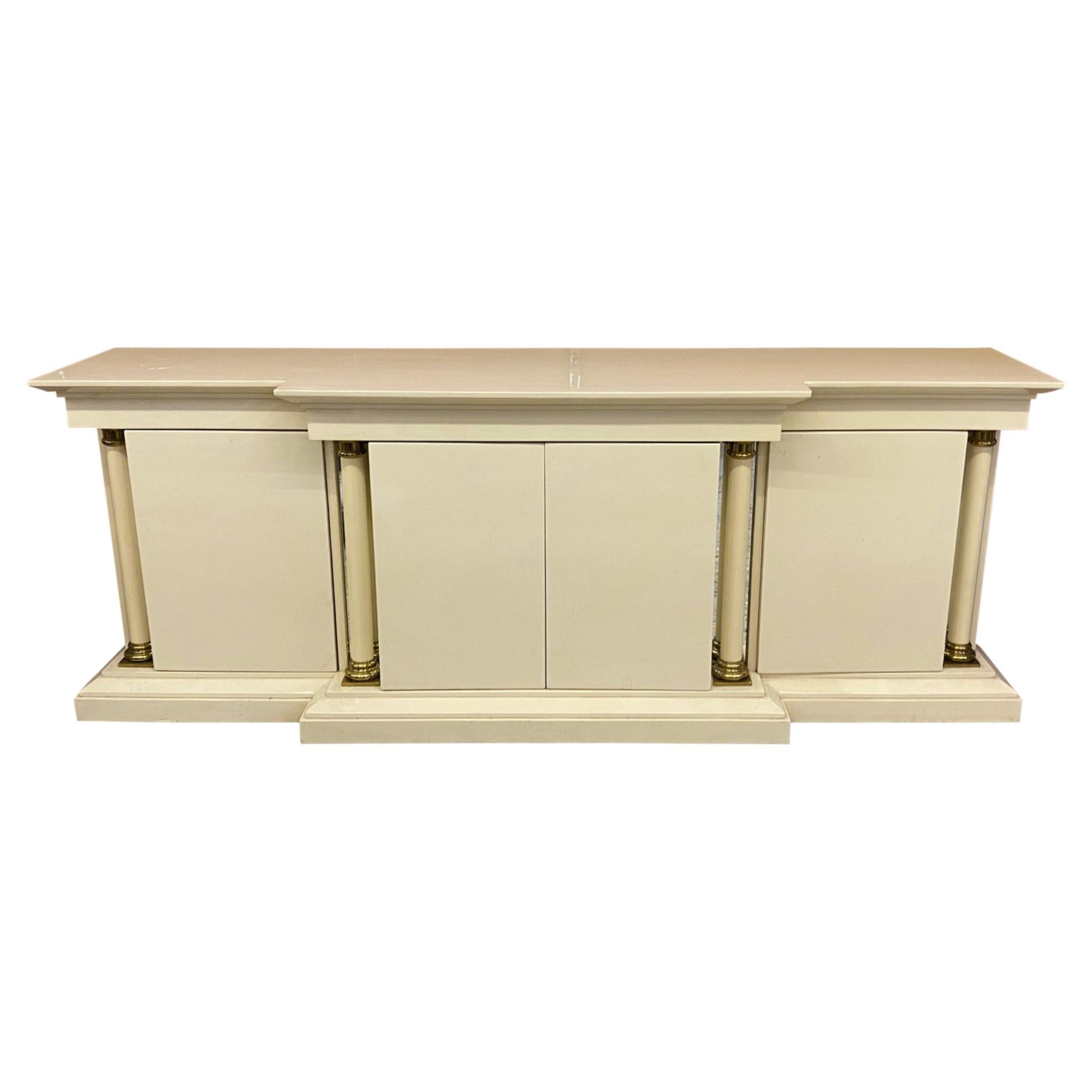 Maison Jean Charles, Neoclassic Buffet in Lacquered Wood and Brass, circa 1970